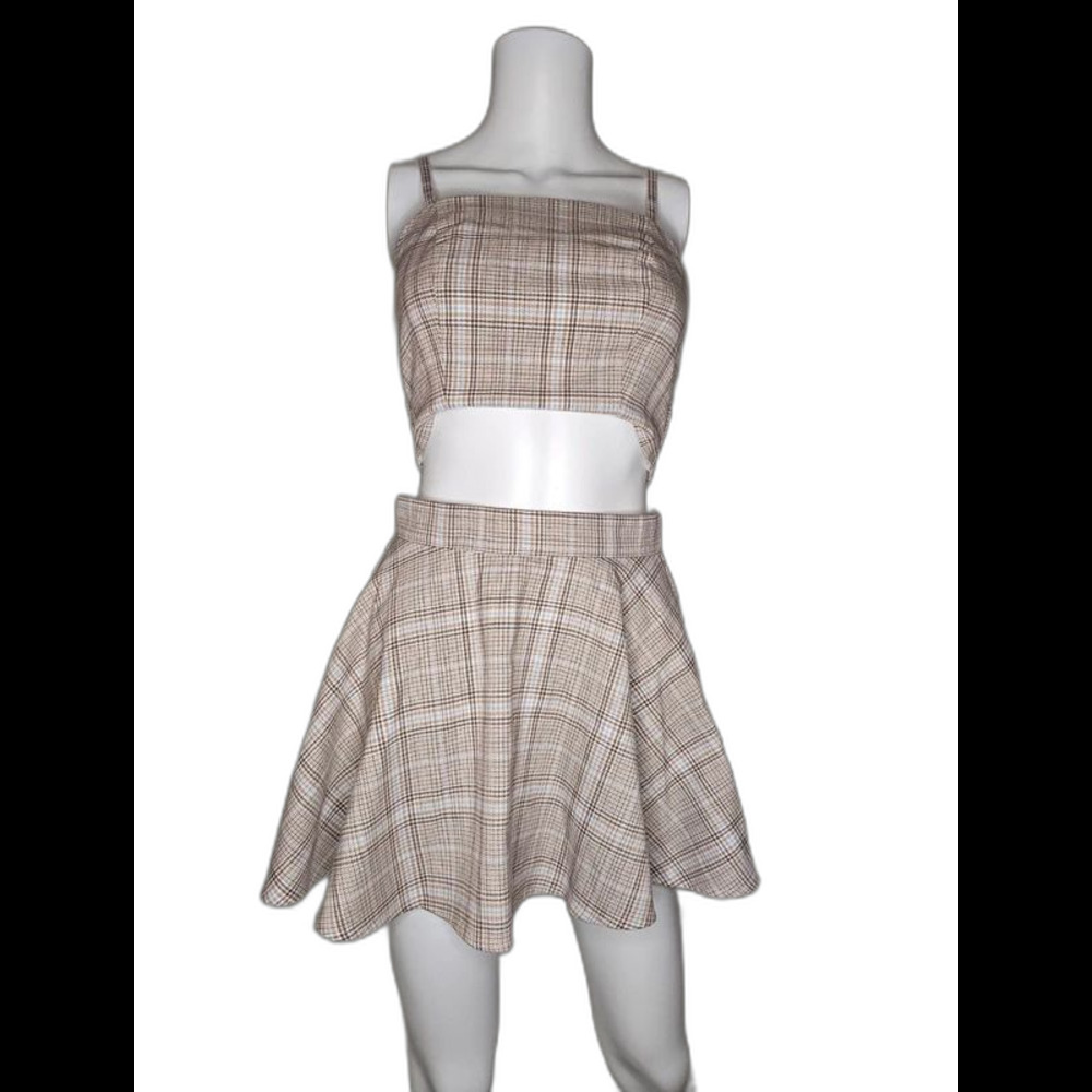 Aéropostale Plaid 2-Piece Set: Crop Tank Top (S) & Skater Mini Skirt (XS)